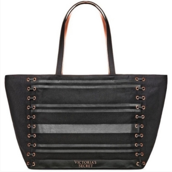 Victoria's Secret Shoulder Tote Bag Black and Rose Gold Accent Design - Picture 1 of 10
